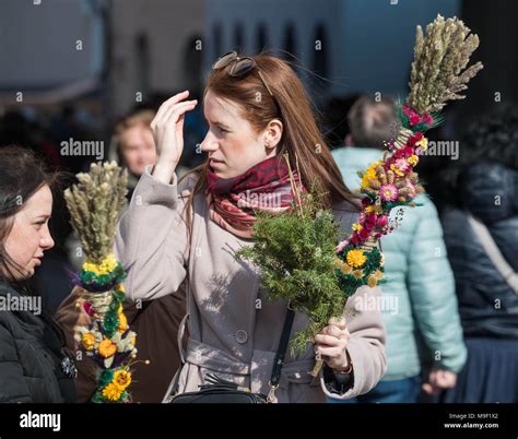 Vilnius Lithuania Th Mar A Woman Holds Palm Products To