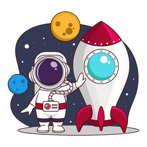 Astronauta Desenho Animado - Astronauta de desenho animado com sua nave espacial no espaço exterior ...