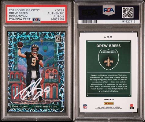 2021 Panini Donruss Optic Downtown Dt 21 Drew Brees Autographed Psa