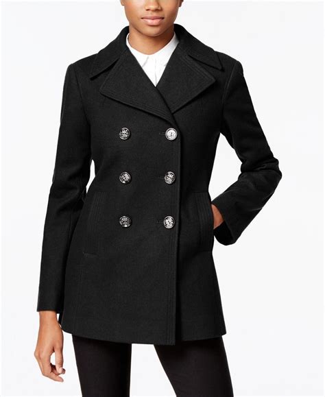 Kenneth Cole Reaction Women S Double Breasted Wool Blend Pea Coat