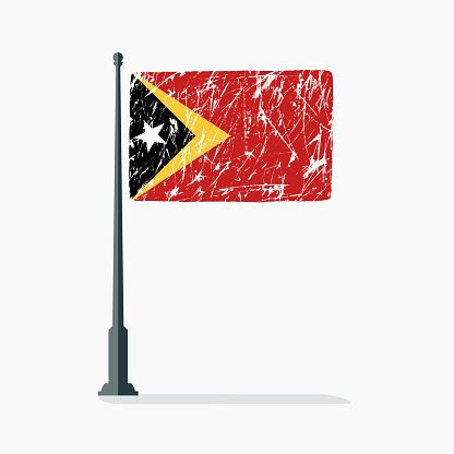 Bendera Timor Leste Dengan Goresan Bendera Vektor Timor Leste Di Tiang ...