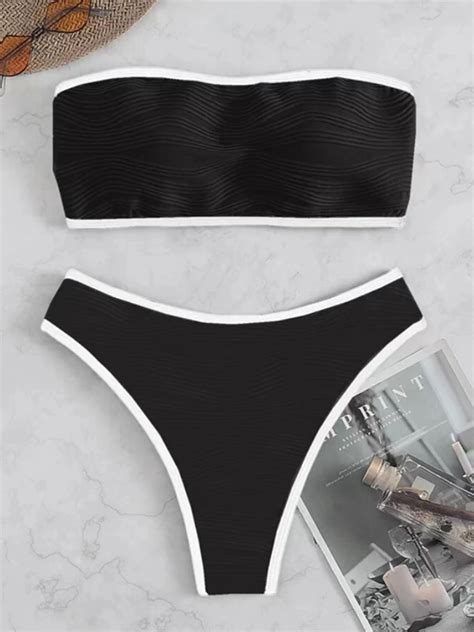 Verführerischer Bandeau Bikini Set für Damen Neues einfarbiges Design