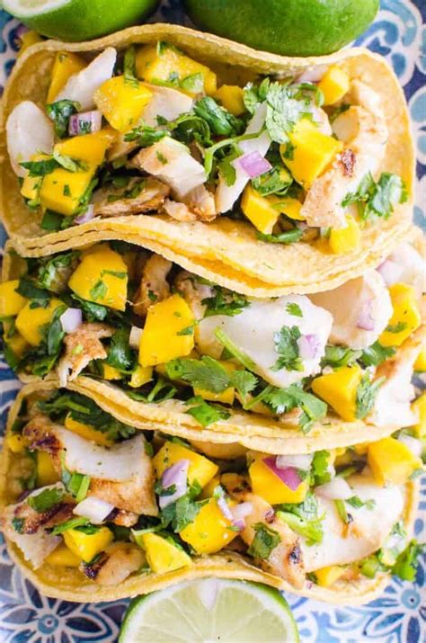 Grilled Fish Tacos with Mango Salsa - iFoodReal.com