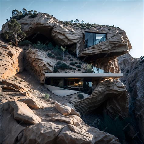 Premium AI Image | Photo of a stunning modern villa built into the side