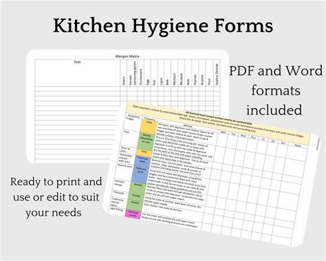 Kitchen Management Hygiene Forms Food Safety Forms Editable Temperature Logs Cafe Coffee