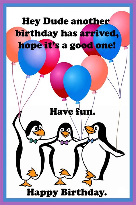 two penguins are holding balloons with the caption happy birthday, hey ...