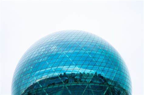 Top Of Round Blue Glass Building On White Sky Round Sphere Modern Building Nur Alem Expo 2017