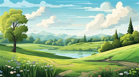 Premium Photo | Spring outdoor natural scenery cartoon illustration ...