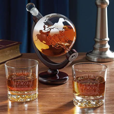 Personalized Globe Decanter Set Globe Whiskey Decanter Custom Whiskey