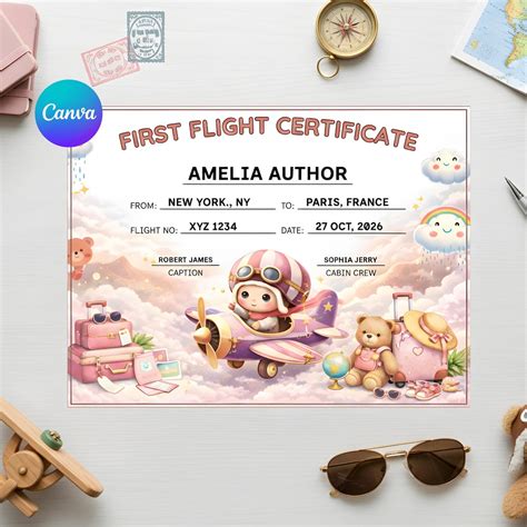 editable  flight certificate template canva baby toddler travel