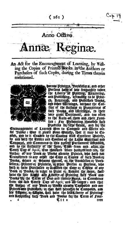 History of Copyright: Statute of Anne, 1710