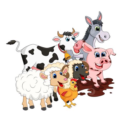 Design Isolated Group Of Farm Animals Cow Pig Ram Donkey Sheep And Hen