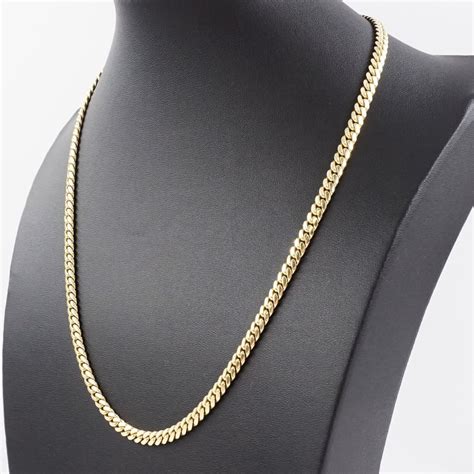 10K Yellow Gold Men S Solid Curb Chain Necklace With Gem