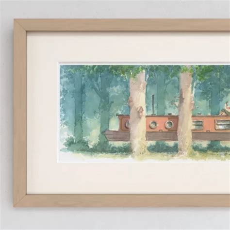 Narrow Boat Amongst Trees - Watercolour Painting