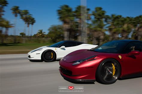 Rosso Fuoco Opaco And Bianco Ferrari 458 Italia Duo With Vossen Wheels