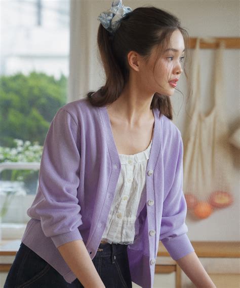 Musinsa Oro Scotch V Neck Knit Cardigan Lavender