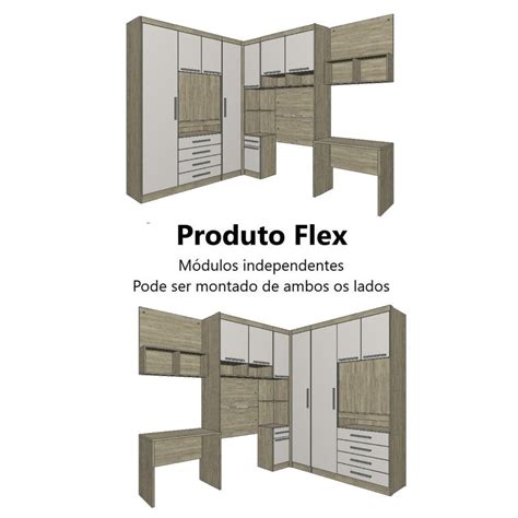 Guarda Roupa Dormitório Modulado Master Solteiro Canto c Painel p TV