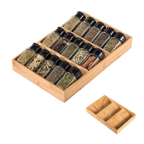 3tier Bamboo Drawer Spice Rack Wooden Kitchen Cabinet Drawer Spice