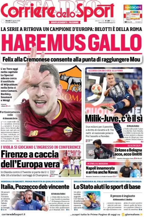 Rassegna Stampa Juve Prime Pagine Quotidiani 25 Agosto 2022