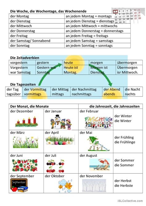 Wochentage Tages Jahreszeiten I Deutsch Daf Arbeitsbl Tter Pdf Doc