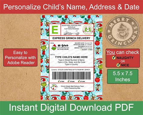 Editable Grinch Shipping Label Template 55x75 Sleigh Mail Etsy