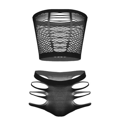 Women S Fishnet Lingerie Set Sheer Mesh Crop Top Panties See Through