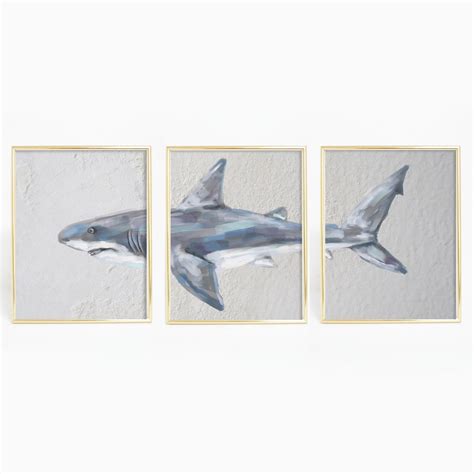 Great White Shark Shark Art Print 3 Print Set Ocean Life