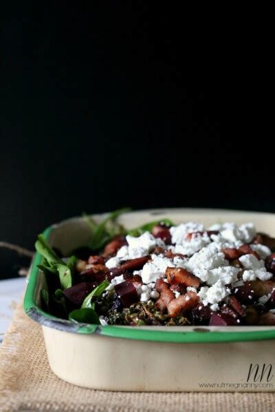 Crispy Roasted Brussels Sprouts Beet And Bacon Salad Nutmeg Nanny