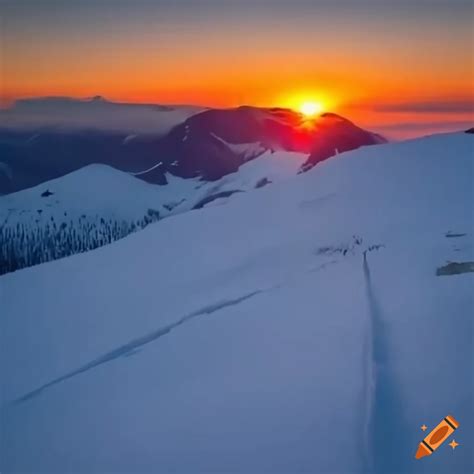 Snowy Mountains During A Glowing Sunset On Craiyon