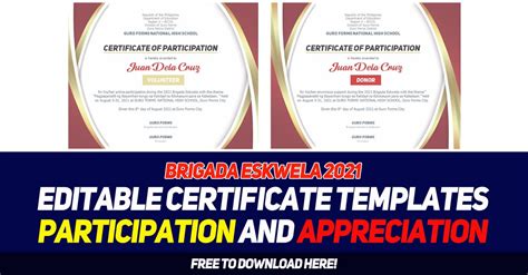 Brigada Eskwela Editable Certificate Depedclick Images