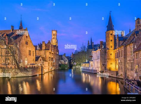 Bruges Belgium Night Scene On The Rozenhoedkaai River Stock Photo Alamy