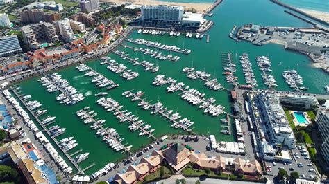 Drone point of view of Vilamoura Beach. Luxury hotels. Famous travel ...