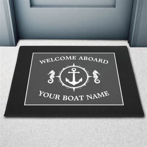 Welcome Aboard Boat Name Nautical Anchor Seahorse Doormat Zazzle