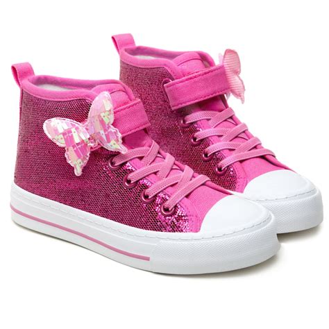 Little Girls Kids Canvas Shoes Glitter Sneakers Toddler Sparkle Lace Up High Top Hook and Loop ...