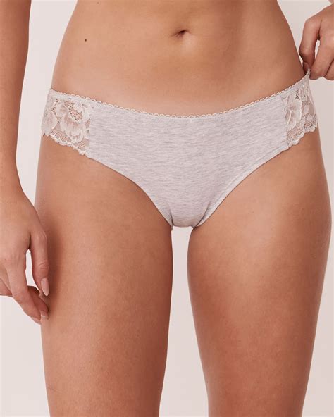 Cotton And Scalloped Lace Detail Bikini Panty Grey Mix La Vie En Rose