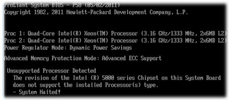 HP ProLiant DL360 G5 Unsupported Processor Detected System Halted