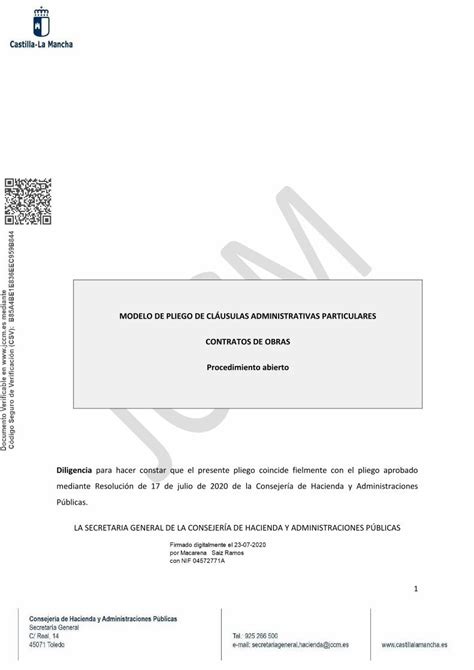 Pdf Modelo De Pliego De Cl Usulas Administrativas