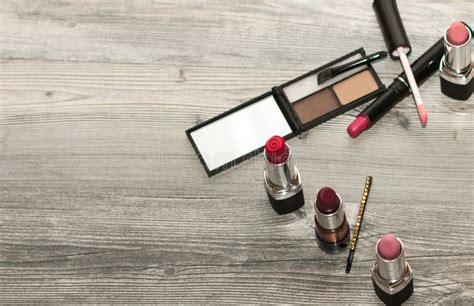 Decorative Cosmetics Nude On White Background Top View Beauty Care Cosmetics Stock Image