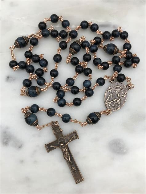 Blue Tiger Eye Rosary Bronze Ol Of Good Hope Ceceagnes Etsy