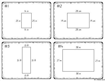 Perimeter And Area Task Cards Level Two Digit Numbers Tpt