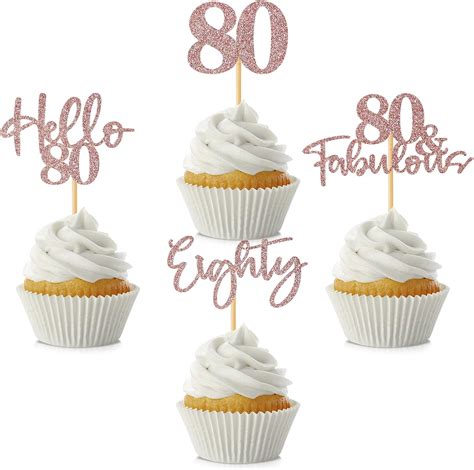 Amazon 48Pcs 80th Birthday Cupcake Toppers Glitter Hello 80