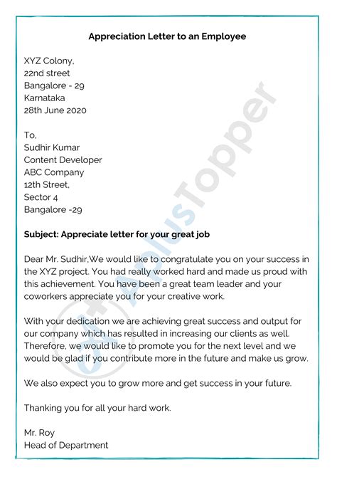 Appreciation Letter Format