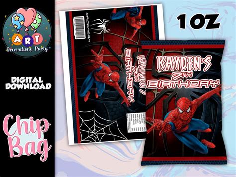 Spiderman Chip Bag Printable Chip Bag Spiderman Birthday Party Etsy