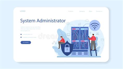 System Administrator Web Banner Or Landing Page People Working Stock Vector Illustration Of