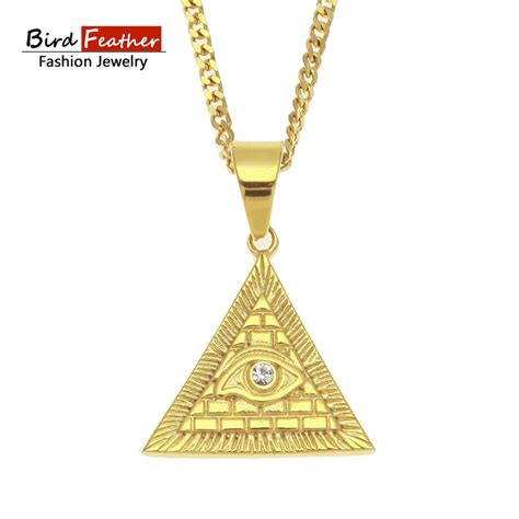 Golden Color Stainless Steel Necklace For Men Women Triangle Horus Eye Pendant Chain Necklaces