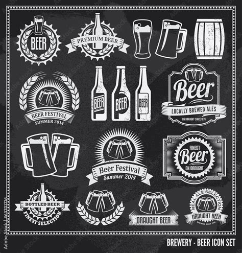 Beer Chalkboard Icon Set - labels, signs, vector design Stock Vector | Adobe Stock