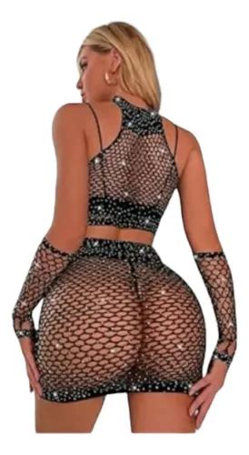 Vestido Bodystocking Lingerie Sexy Arrast O Preto Parcelamento Sem Juros
