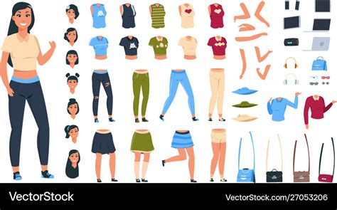 Cartoon Character Constructor Woman Animation Set Vector Image The