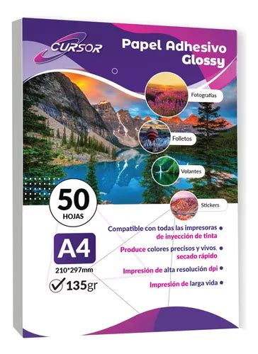 Papel Fotografico Adhesivo Glossy A4 135g Pack 50