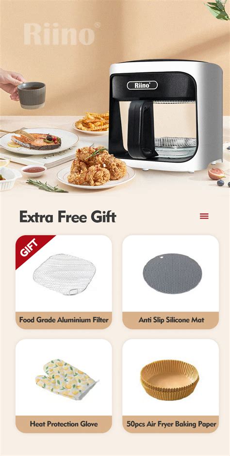 Riino Tough Glass AI Air Fryer Oven HD 5 0L GMAF01 Grey PGMall